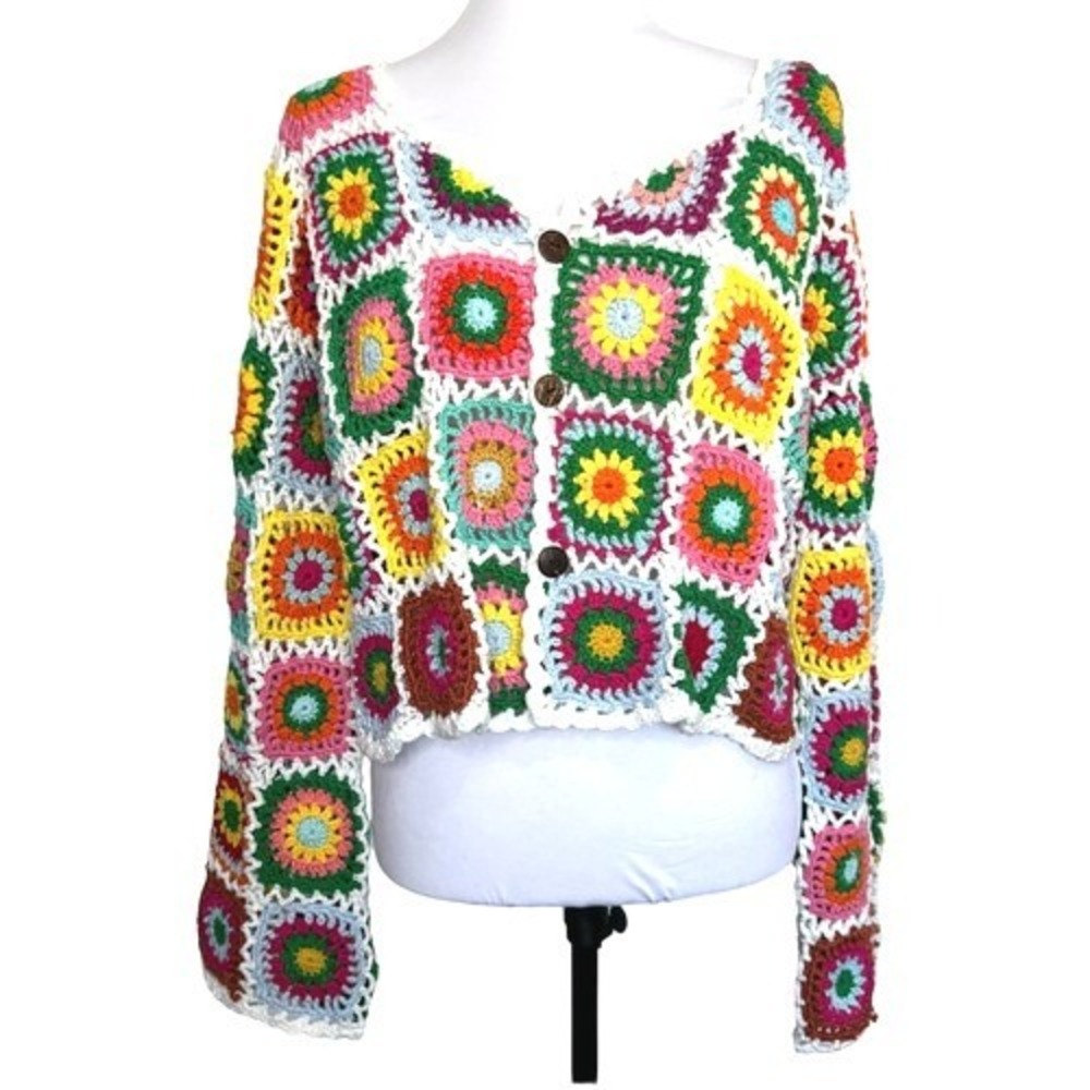 Goodnight Macaroon Crochet‎ Cardigan Cottagecore Quilt Granny Square Boho OS
